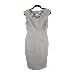 Eliza J Cocktail Sheath Dress Size 6 Pearl Beaded Neck Cap Sleeves